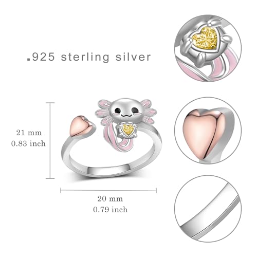 Axolotl Rings 925 Sterling Silver Axolotl Ring Cute Axolotl Jewelry Gift for Women Girls Daughter - color: August