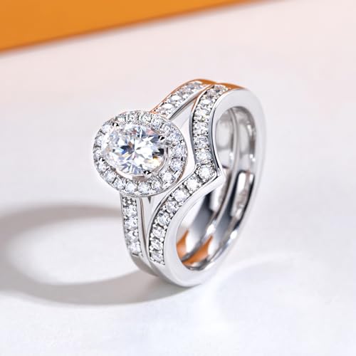 Oval/Pear/Cushion Cut Moissanite Wedding Ring Set D Color VVS1 Clarity 925 Sterling Silver Engagement Promise Anniversary Rings Bridal Sets for Women with Certificate - style: 1.525cttw Oval Cut