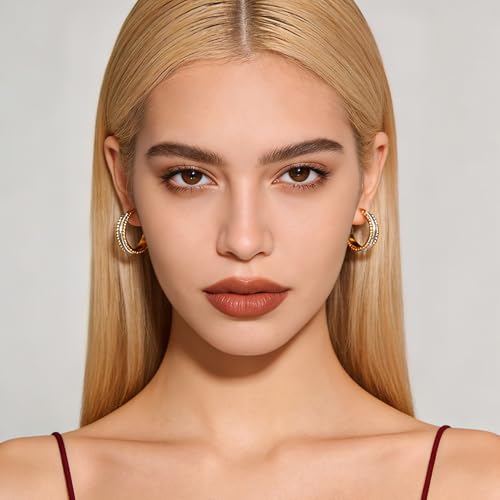 Chunky Gold Hoop Earrings for Women - 14k Gold Plated Twisted Rope Thick Hoops, Lightweight Hypoallergenic Small Hoop Earrings, Trendy Fashion Jewelry Gifts - color: two tone