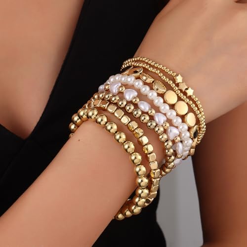 Gold Beaded Bracelet Stack for Women Bohemian Stackable Bracelet Set Trendy Jewelry