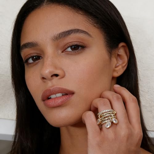 COLOYAN 14k Gold Plated Stackable Interlocking Rings for Women Non Tarnish | Durable Beautiful Cubic Zirconia Ring, Oval Rhinestone Drop Ring, Multi Stacking Ring Jewelry Gift Vacation, Party, Date - color: White, size: 7