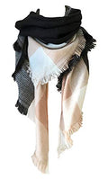 Wander Agio Womens Warm Long Shawl Winter Wraps Large Scarves Knit Cashmere Feel Plaid Triangle Scarf - color: Pink Grey 29
