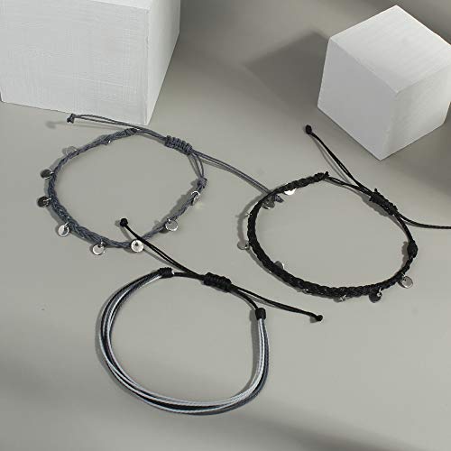 FANCY SHINY String Ankle Bracelets Waterproof Rope Anklets Braided Beach Boho Coin Anklets Cute Friendship Foot Jewelry for Women - style: Gray Disc