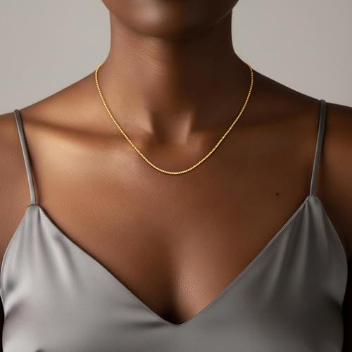 925 Sterling Silver Chain for Women, Diamond Cut 1mm Box Chain Lobster Claw Clasp Silver Jewelry Gifts for Women Mom Girlfriend - color: Gold, size: 22 Inches