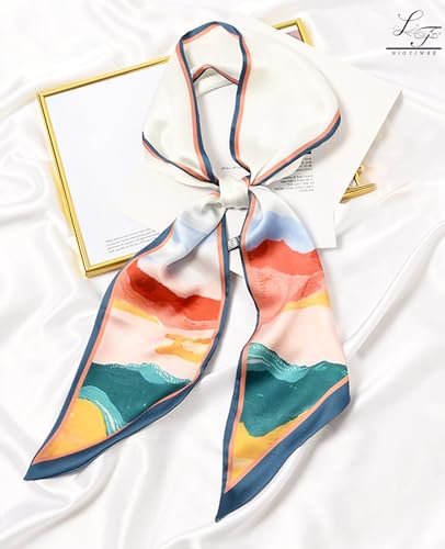 Hioyiwse Head Scarf Hair Neck Scarves For Women Purse Bag Scarfs For Handbags Silky Long Thin Satin Headscarf Fashion - color: B26-the Sun Declined Westward