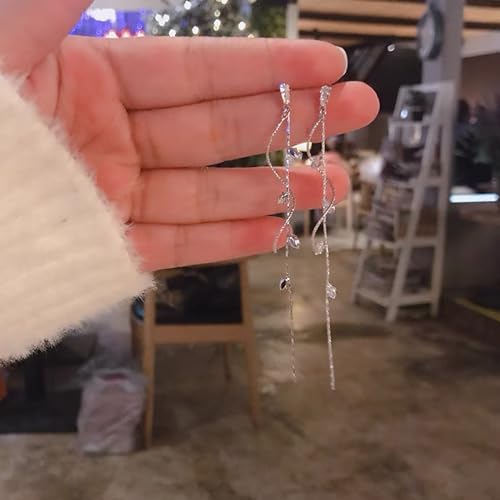 Crystal Drop Earrings,Zirconia Rhinestone Dangling Earrings for Women Prom Party Jewelry Gifts， Dangle Fashion Jewelry Crystal Earrings for Women - color: Silver