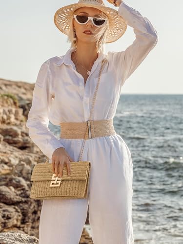 SWEETV CHUNLI Straw Purse Woven Beach Bag Summer Clutch Purse Boho Crossbody Bags for Women Small Raffia Shoulder Bag - color: Khaki