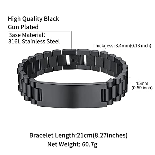 Custom Mens Bracelet Personalized Watch Band Engraved Name Bracelets for Men Customized ID Cuff Wristband Gift for Dad Husband - style: Black0 - 1.5cm