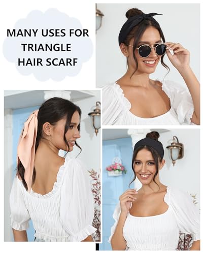 AWAYTR 3Pcs Hair Bandanas Head Kerchief for Women Girls Tie-Back Boho Hair Scarf Headband Bandana Triangle Head Scarf - color: Khaki + Black + Leopard Brown