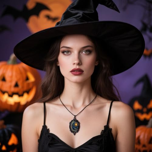 Halloween Gothic Witch Necklaces Cross Glass Pendant Necklace for Women Punk Vintage Black Dark Oval Cameo Necklace Witch Emo Necklaces Halloween Jewelry Witch Accessories 2025 - style: Sun and Moon