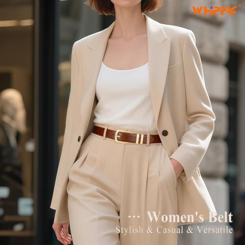WHIPPY Women's Leather Belts for Jeans Pants Fashion Ladies Belt Gold Buckle Belts for Women - color: 2-brown, size: Fits Waist Size 50"-54"