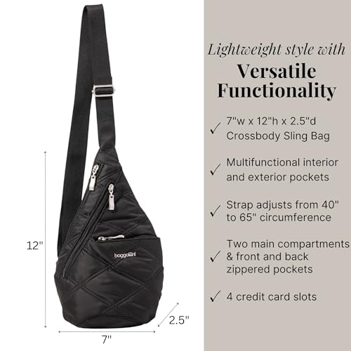 Baggallini Mini Sling - 12x7 Sling Crossbody Bag Backpack with Adjustable Shoulder Strap - color: Black Quilt