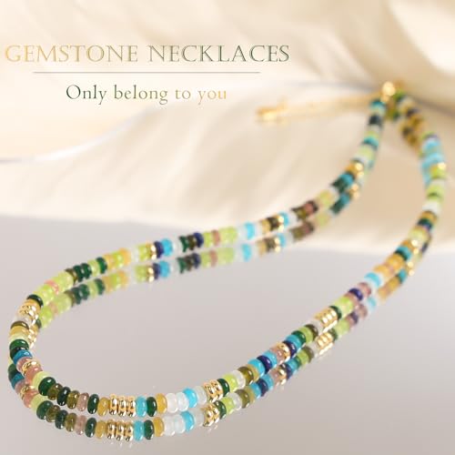 Beaded Gemstone Necklaces for Women Colorful Boho Choker Necklace Beauty And Spirit For Women (blue-silver) - color: mix-green