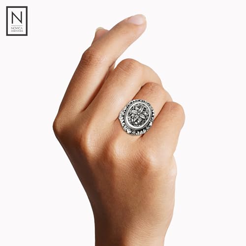 NOVICA Artisan Handmade .925 Sterling Silver Flower Ring Floral Cocktail Indonesia 'Precious Lotus'