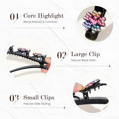 Sparkling Crystal Stone Braided Hair Clips, 2026 New Rhinestone Hair Clips Hair Braid Clips, Girls/Women Hair Accessories for Styling Sectioning (17#) - color: 17#