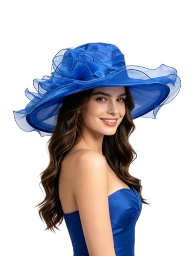 SAFERIN Women's Organza Church Fascinator Bridal Tea Party Wedding Hat - color: Tz-blue