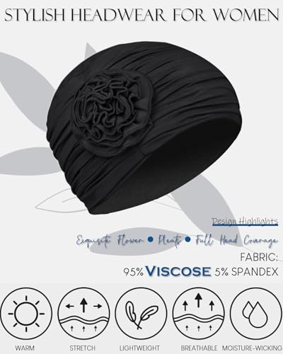 Alnorm Flower Design Chemo Hair Loss Caps Cancer Headwear for Women - color: Black