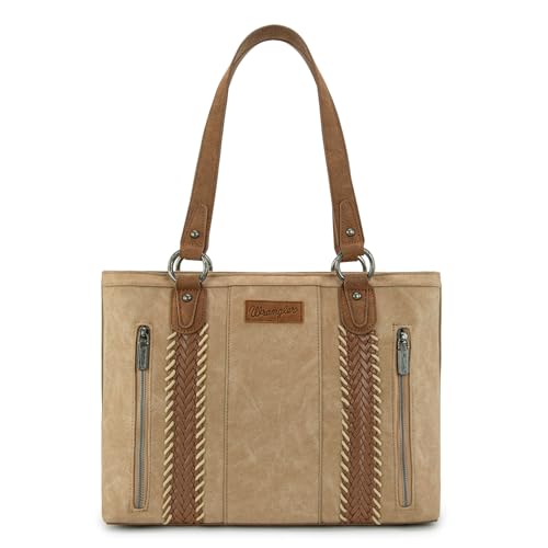 Wrangler Multi Pockets Tote Bag for Women Western Braided Shoulder Bag with Large Capacity for Everyday - color: Rtero-tan