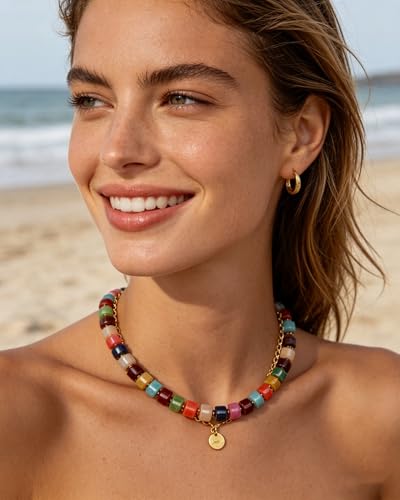 Chunky Beaded Statement Necklace for Women Trendy Colorful Boho Resin Bead Choker Necklaces Summer Handmade Jewelry Gifts Accessories - color: Colorful - 3