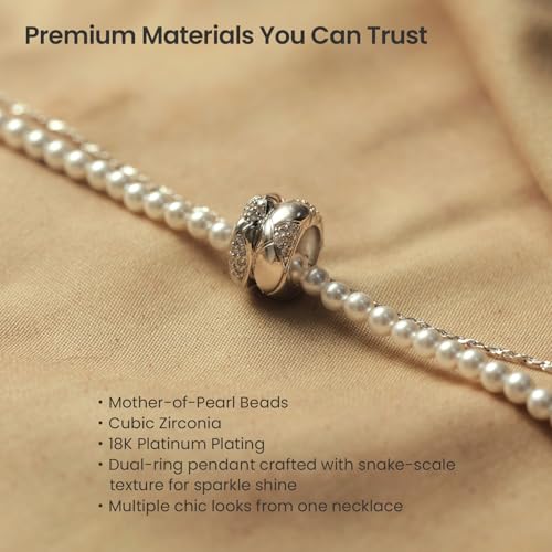ARSIS 18K Gold Plated Shell Pearl Necklace for Women, 35"/45" Long Dainty Pearl Layering Necklace Beaded Choker, Vintage Boho Strand Necklace Vacation Jewelry Gift for Birthday Anniversary Party - color: Silver Ring Pendant