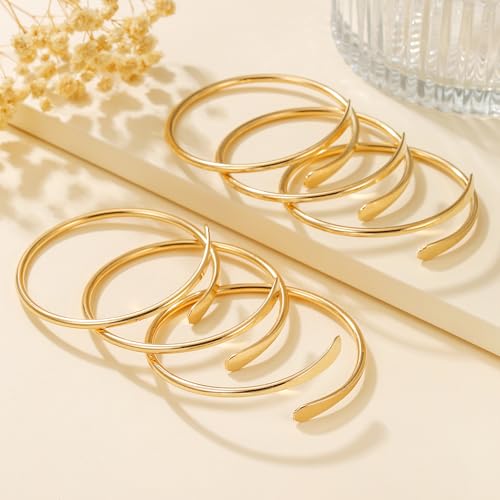 Gold Bangles for Women, 12 Pcs Boho Stackable Bracelets Multi Layer Textured Chunky Bracelets Jewelry Set for Women - color: 6 pcs gold bangles