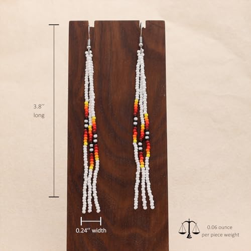 Native Long Beaded Tassel Earrings for Women, Boho Handmade Colorful Beads Statement Dangle Earing Prom Jewelry Gift. - color: White
