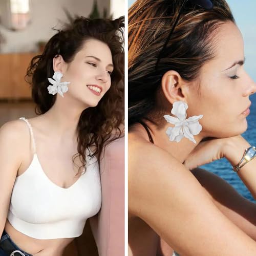 Large Flower Earrings For Women Fashionable Exaggerated Colorful Flower Earrings Vintage Elegant Statement Jewelry Accessories - style: white