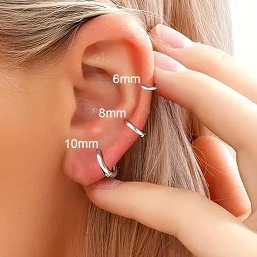 1 Pair 6mm Small Hoop Earrings for Women, 316L Surgical Stainless Steel Huggie Hoop Earrings Hypoallergenic Cartilage Hoop Earrings for Helix Tragus Conch Piercing Jewelry for Women Men(Silver/1.6mm) - color: Silver, size: 6mm (Thickness: 1.6MM)
