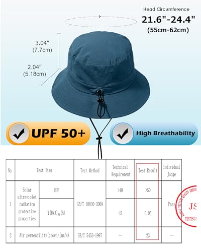 Water-Resistant Bucket Hat for Women Men Rain Hat UPF 50+ Boonie Sun Hat Foldable Summer Floppy Fishing Safari Hats - color: Deep Ocean Blue
