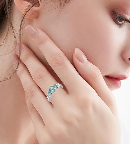 Celtic Birthstone Rings for Women 925 Sterling Silver Celtic Knot Ring 3-Stone Promise Rings for Her Wife Birthday Anniversary Wedding Jewelry - color: 14-Natural Moss Agate