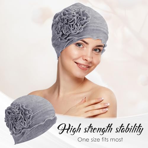 Geyoga Cotton Chemo Headwear Turban for Women Soft Elastic Cancer Hat Cancer Sleep Caps Head Wraps for Women with Hair Loss - color: Grey