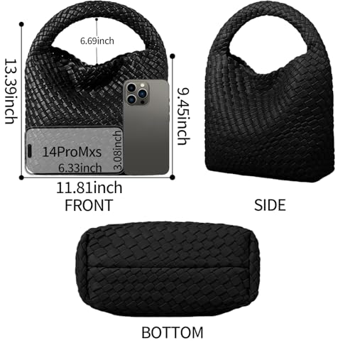 Woven Purses Bag for Women, Vegan Leather Handwoven Bags with Mini Handmade Purse - color: Black