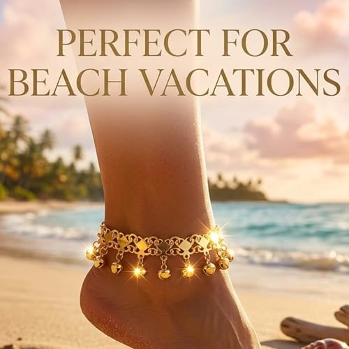 Boho Jingling Bell Anklet for Women Vintage Gold Bell Bracelets Adjustable Layered Indian Jingle Gypsy Vintage Ankle Barefoot Sandals Feet Foot Chain Bohemia Indian Anklets for Women