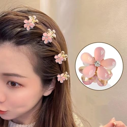 Small Crystal Hair Charm Claw Clips for Women Girl, 10PCS Gradient Cat's Eye Mini Flower Claw Design Hair Accessories (Pink) - color: Pink