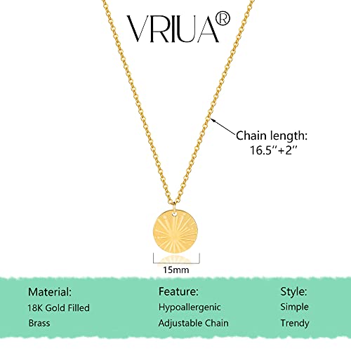 VRIUA Gold Necklace for Women - 14K Gold Plated Dainty Italian Horn Star of David Butterfly Bow Sun Lotus Volleyball Baseball Cowboy Boots Necklace Jewelry Everyday for Women - style: Disc sun