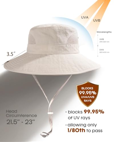 FURTALK Womens Sun Hat with Ponytail Hole Beach Hiking Summer Wide Brim UPF 50+ Outdoor Protection Foldable Bucket Hat - color: Beige