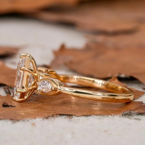 14K Gold Plated Marquise Cut Engagement Ring for Women, Wedding Promise Cubic Zirconia CZ Band Simulated Diamond Rings for Women's Size 8# - size: 8#