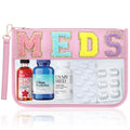 BuyCard Chenille Letter Clear Medicine Bags, Makeup Meds Bags, Preppy Patch Cosmetic Bag with Zipper&Wristlet, Waterproof PU&PVC Toiletry Medicine Storage Case, Portable Travel Drugs Pills Pouch Pink - color: Pink-Meds