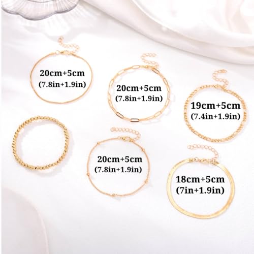 Gold Ankle Bracelets for Women Layered Beachy Ankle Chain Adjustable Beads Anklet Sets Summer Foot Jewelry Gifts