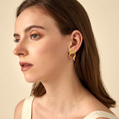 Gold Silver Bow Drop Earrings for Women Long Tassel Chain Bow Earrings Ribbon Bowknot Dangle Earrings Jewelry Gifts - color: Gold Bow C