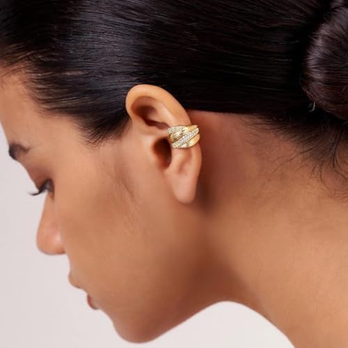 FETTERO Ear Cuff Earrings for Women Non Piercing 14K Gold Plated Ear Cuffs for Non Pierced Ears Clip on Cartilage Earring Ligthweight Fake Earrings | Single - style: Gold Brushed
