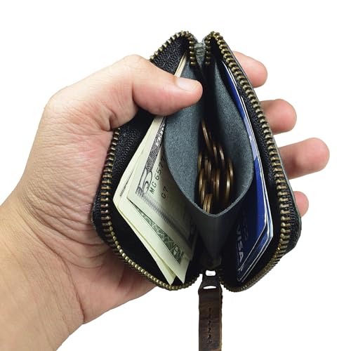 Hide & Drink, Full Grain Leather Zippered Card Wallet for Men and Women, Coin Pouch, Money Holder, Pocket Organizer, Handmade, Charcoal Black - color: Charcoal Black