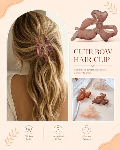 4 PCS Bow Hair Clips Bow Claw Clip for Women, Large Hair Claw Clips for Thin Thick Hair (Matte (orange color)) - color: Matte (orange color)