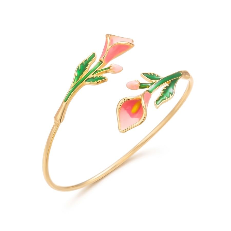 Caiyao 2Pcs Adjustable Sunflower Open Cuff Bangle Bracelets Ring Gold Tone Enamel Daisy Flower Floral Upper Arm Armband Bracelet for Women Boho Summer Inspired Floral Jewelry Gifts - style: StyleE