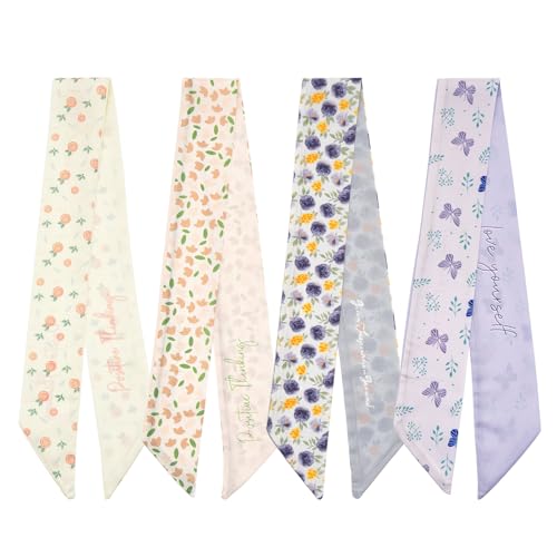 QIUTIMIY 4 Pack Purse Scarf Handbags Skinny Twill Hair Scarves Narrow Neck Scarf Band Women Fashion Accessories Bag Charms - color: Style 2-5