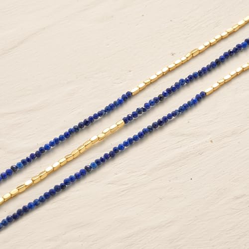 MYEARS Women Beaded Bracelet Gold Gemstone 14K Simple Dainty Handmade Chain Everyday Boho Beach Jewelry - style: Lapis Lazuli