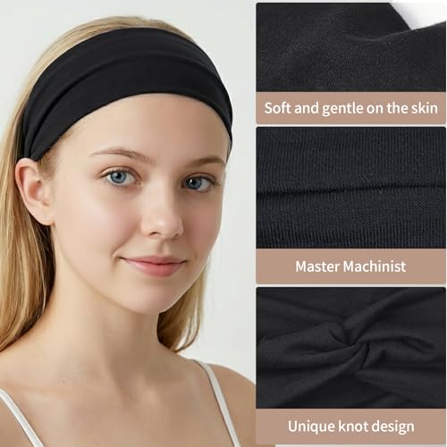 10Pcs Wide Boho Headbands for Women and Girls, Twisted Knot Design, Large Turban Style Hair Wraps, Non-Slip Stretchy Sport Workout Yoga Gym Running Headbands
