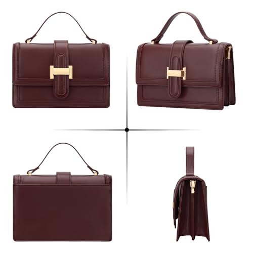 KKXIU Crossbody Bags for Women - Top Handle Purses for Lady, Leather Handbags Shoulder Clutch with Adjustable Shoulder Strap - color: Wine