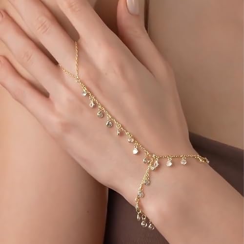 Hand Chain Gold Bracelets for Women Trendy Finger Ring Slave Bracelet Dainty Chain Hand Jewelry Trendy Gifts - color: B11:hand chain
