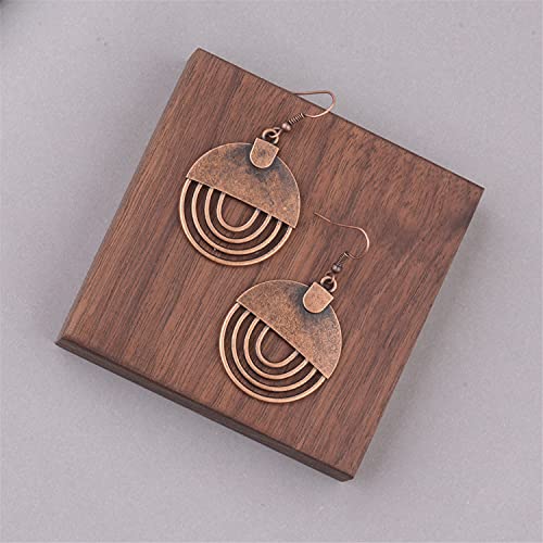 Handmade Unique Bohemian Tribal Hoop Spiral Earring Vintage Gold Silver Geometry Dangle Drop Earrings for Women - color: Brown